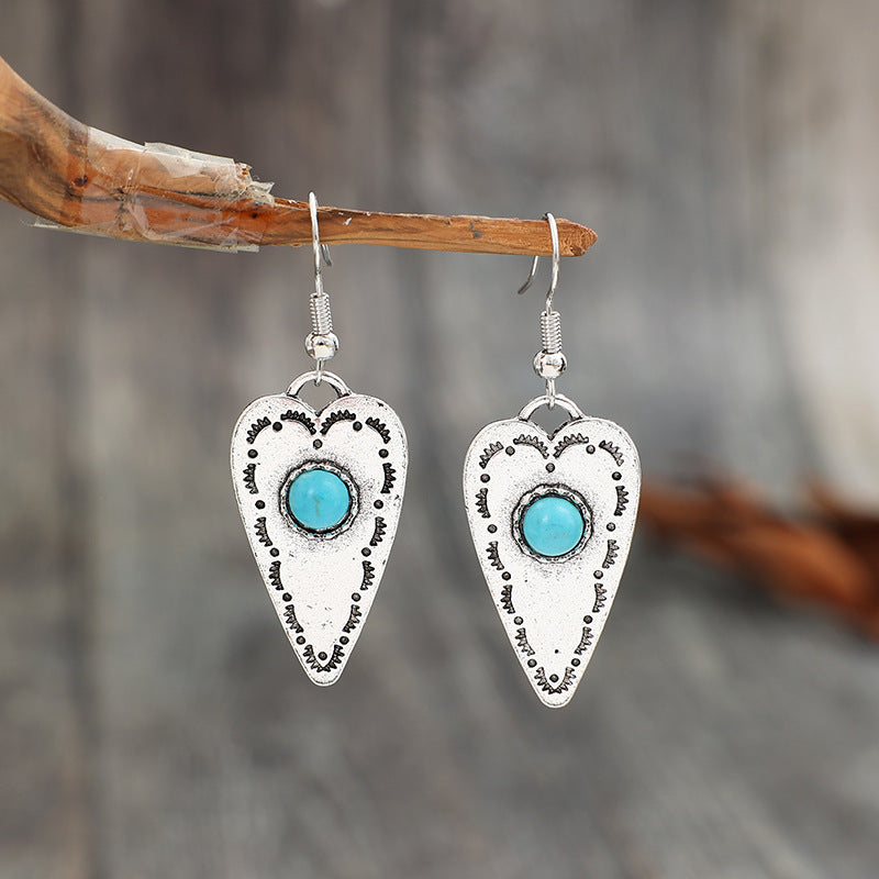 Alloy Turquoise Heart Dangle Earrings  Trendsi   