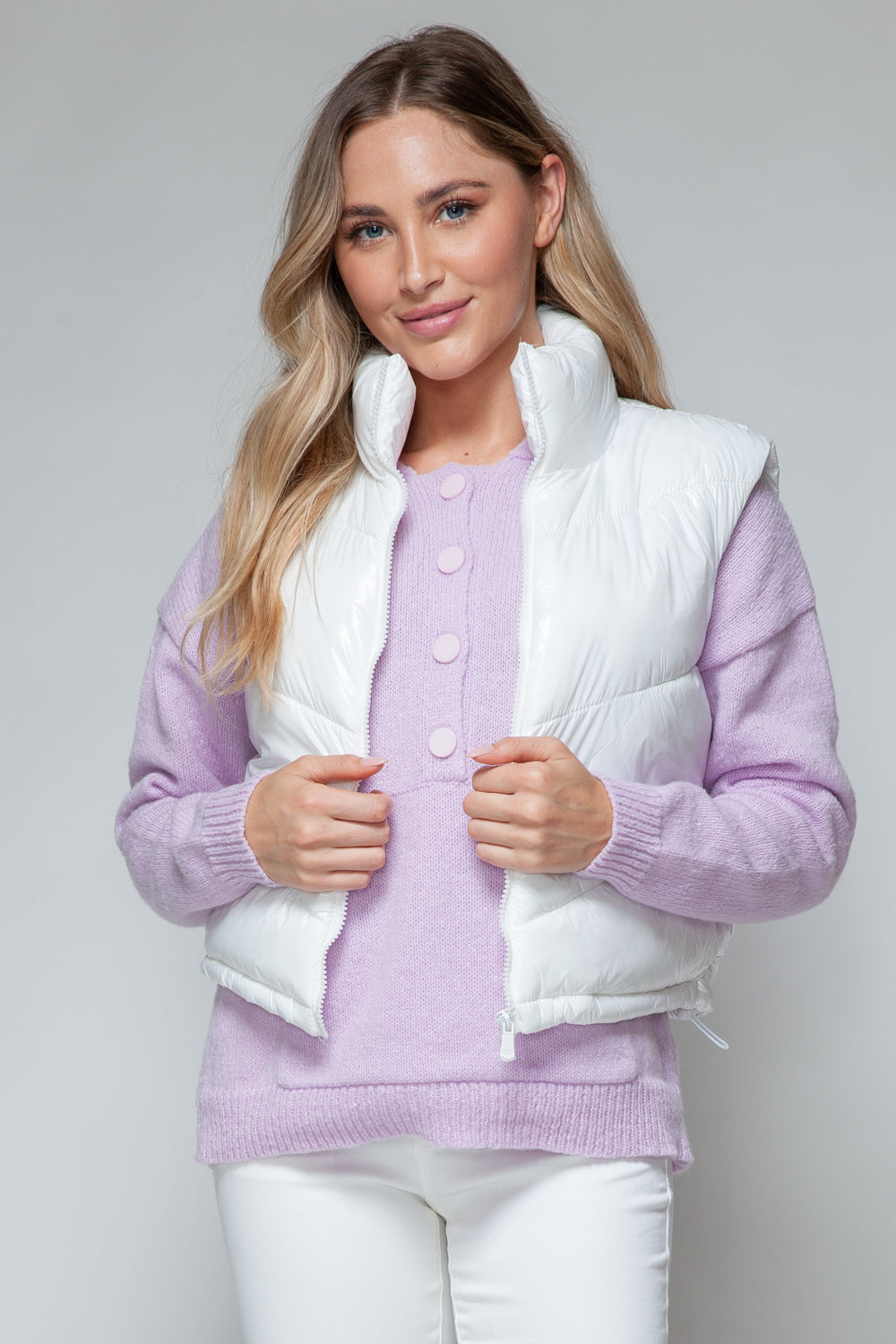 Snobbish Zip Up Turtleneck Shiny Quilted Vest  Trendsi   