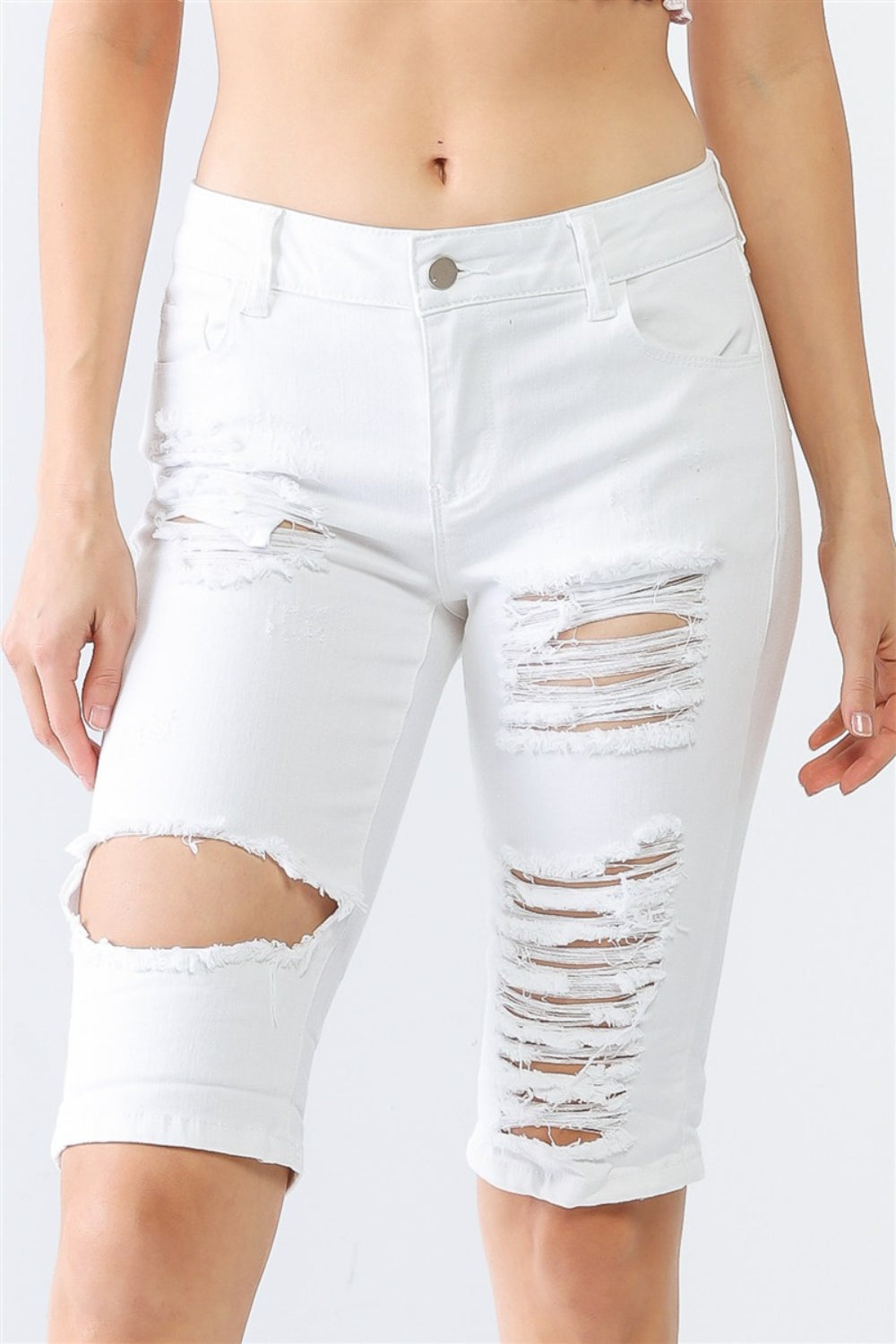 LITZ LA Distressed Bermuda Denim Shorts  Trendsi   