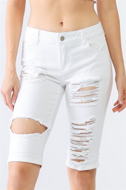 LITZ LA Distressed Bermuda Denim Shorts  Trendsi   