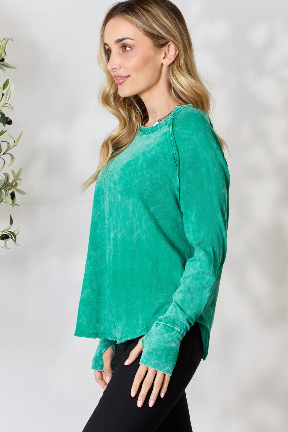 Zenana Round Neck Long Sleeve Top Blouse Trendsi   