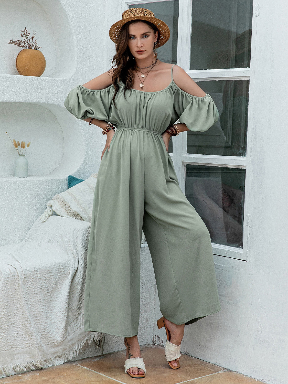 Spaghetti Strap Wide Leg Jumpsuit  Trendsi   