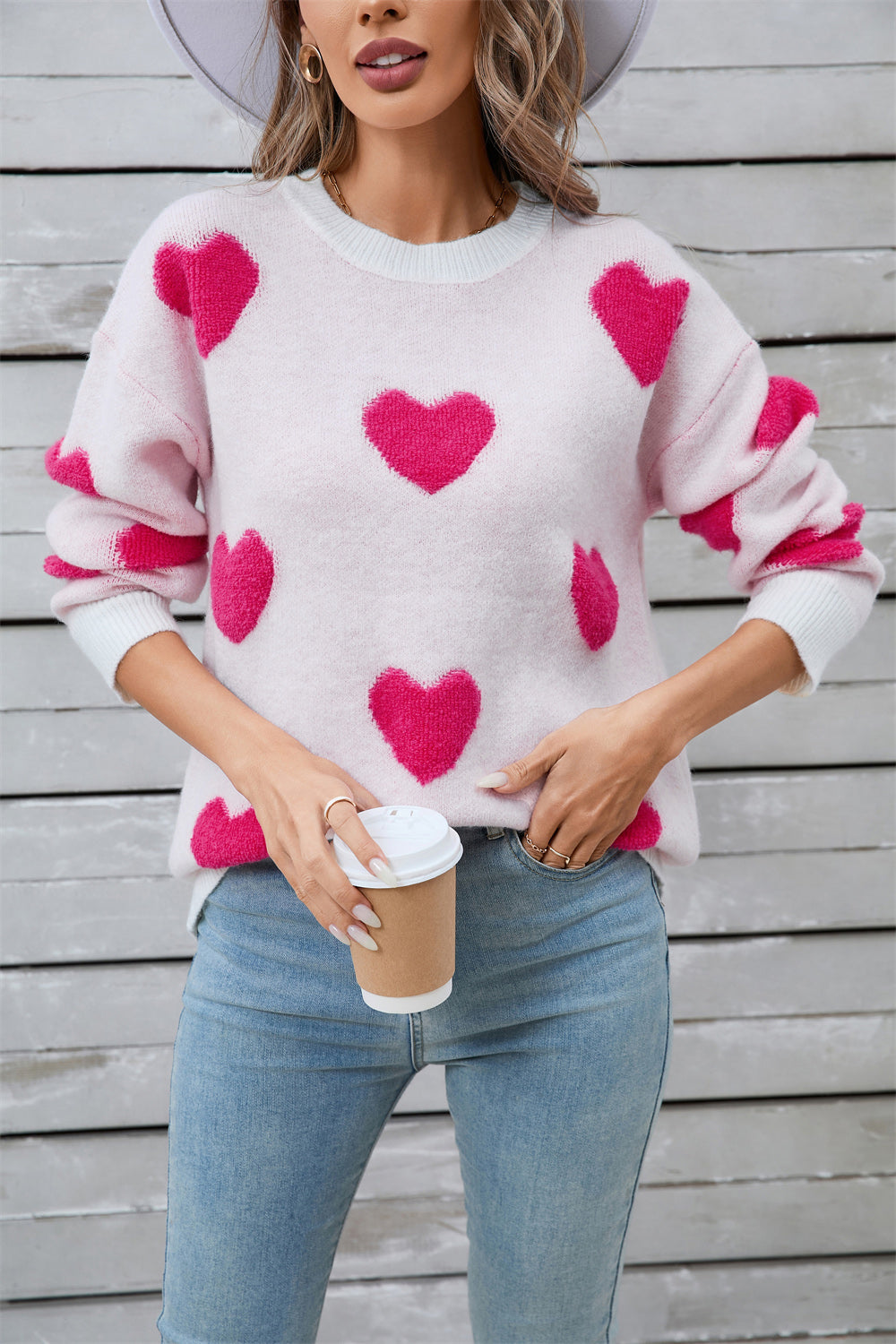 Angel Wings Heart Round Neck Long Sleeve Sweater  Trendsi   