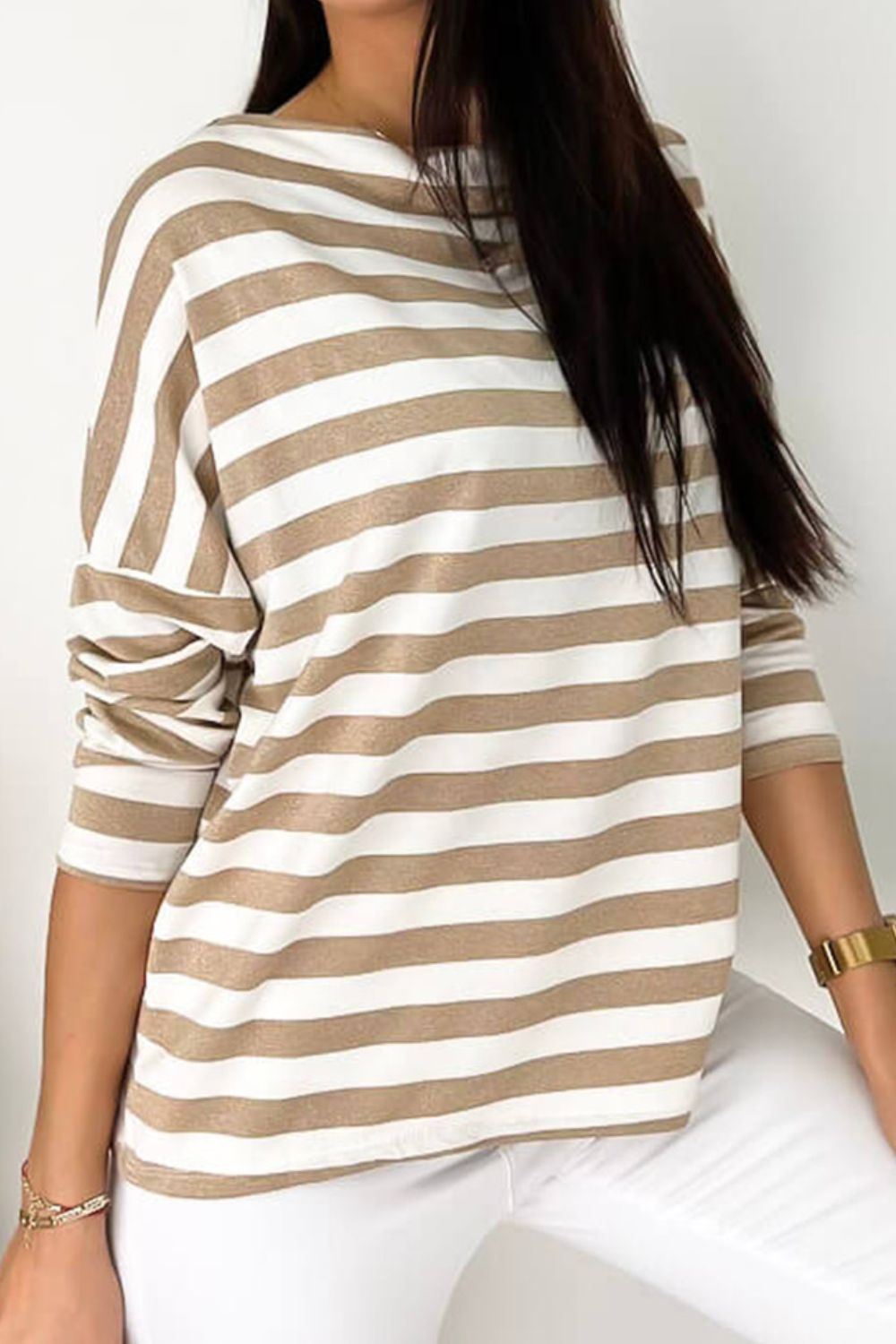 Striped Round Neck Long Sleeve Blouse Blouse Trendsi   