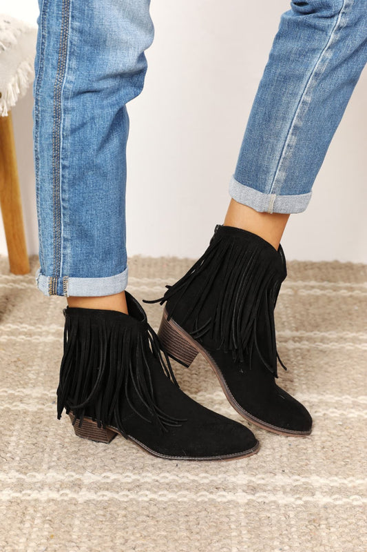 Legend Women's Fringe Cowboy Western Ankle Boots  Trendsi Black 6 