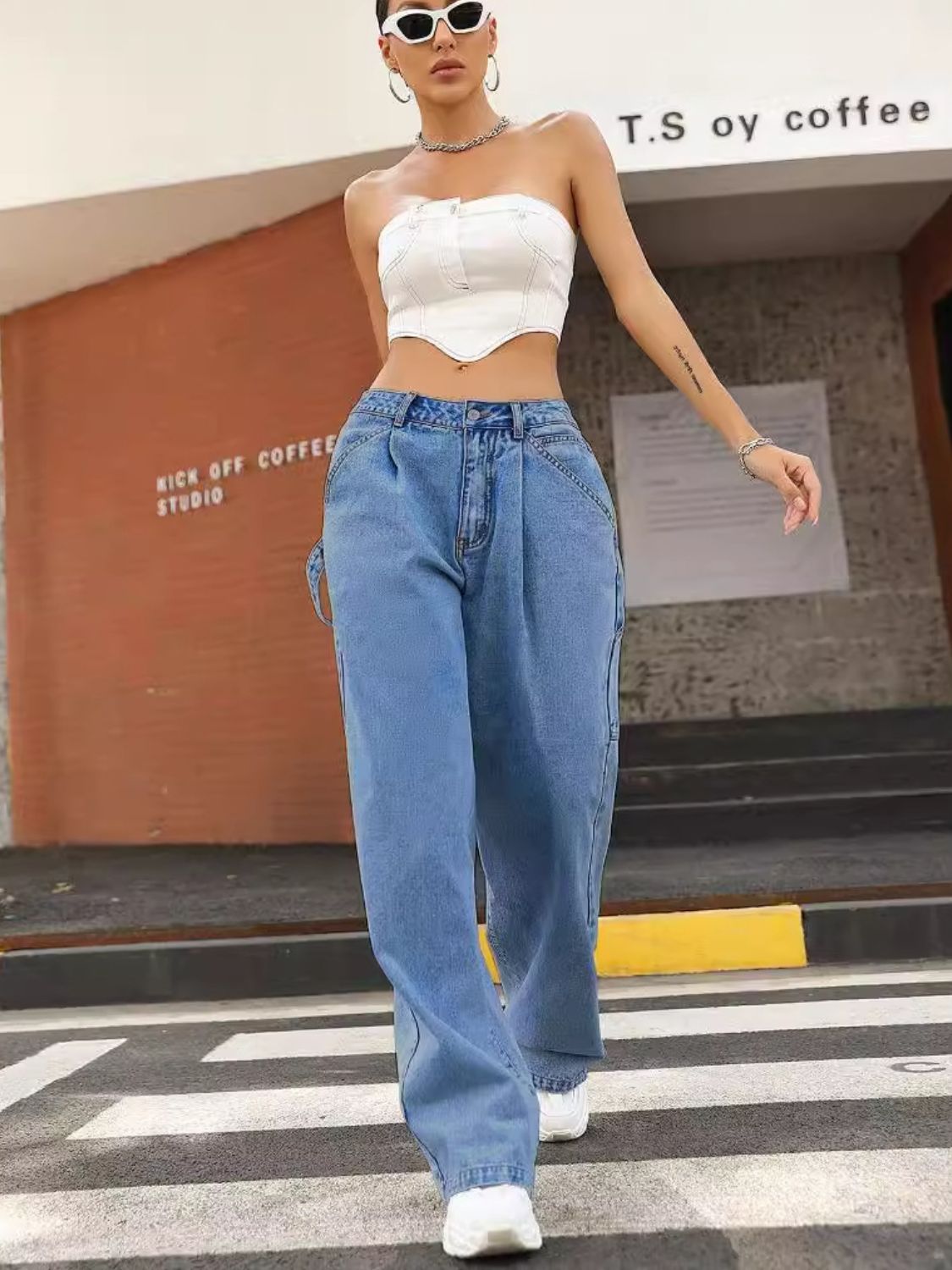 Wide Leg Jeans with Pockets  Trendsi   