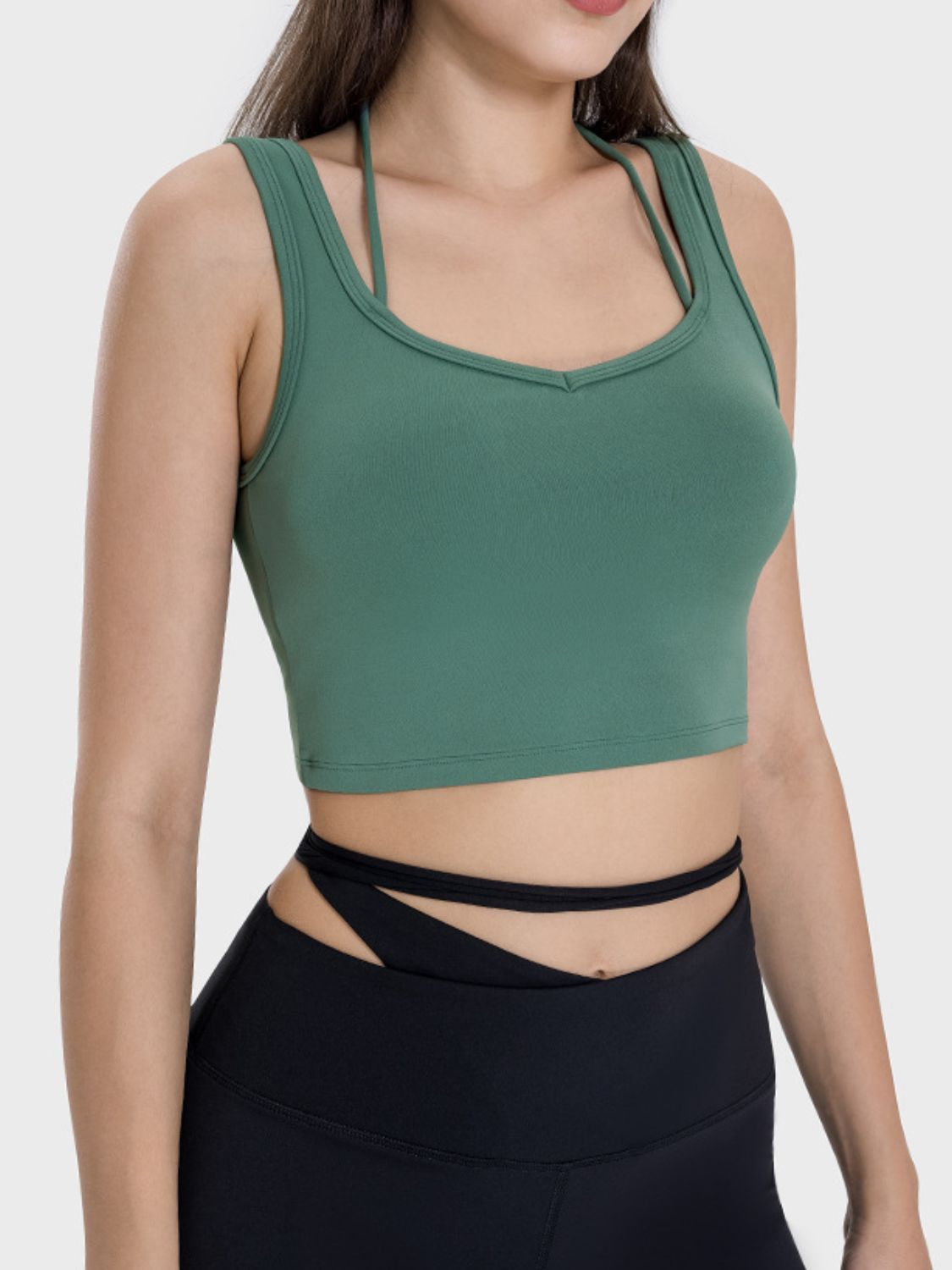 Millennia Crisscross Square Neck Active Tank  Trendsi   