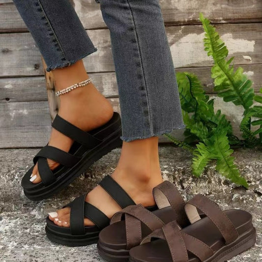 Crisscross PU Leather Flat Sandals  Trendsi   