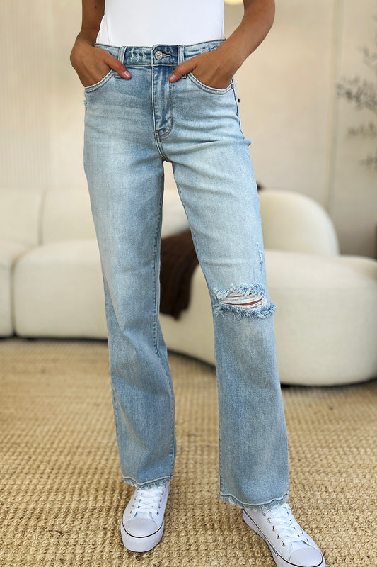 Judy Blue Full Size High Waist Distressed Straight Jeans  Trendsi Light 0(24) 