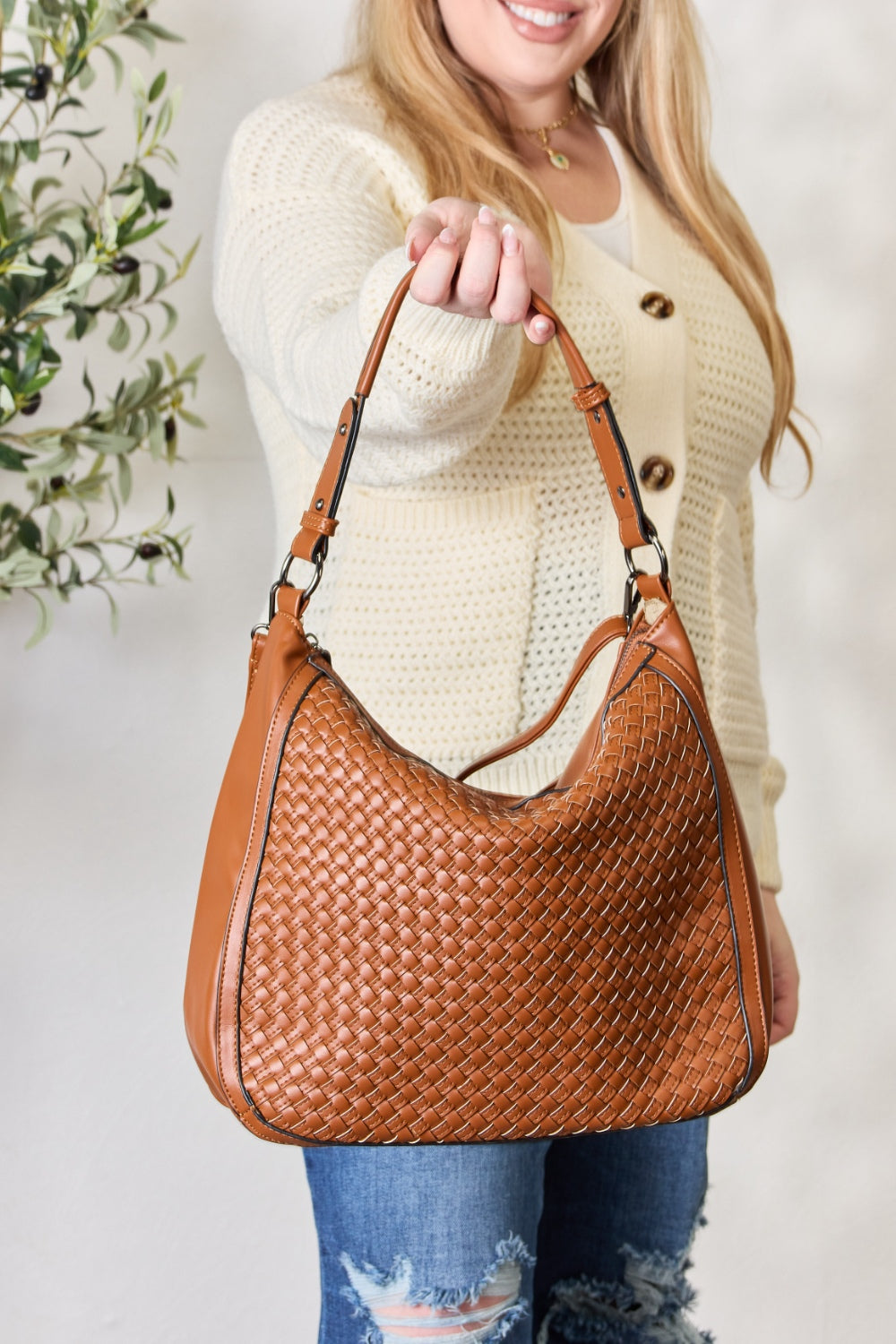 SHOMICO Weaved Vegan Leather Handbag  Trendsi   