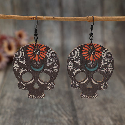 Alloy Hook Wooden Skeleton Earrings  Trendsi Black One Size 