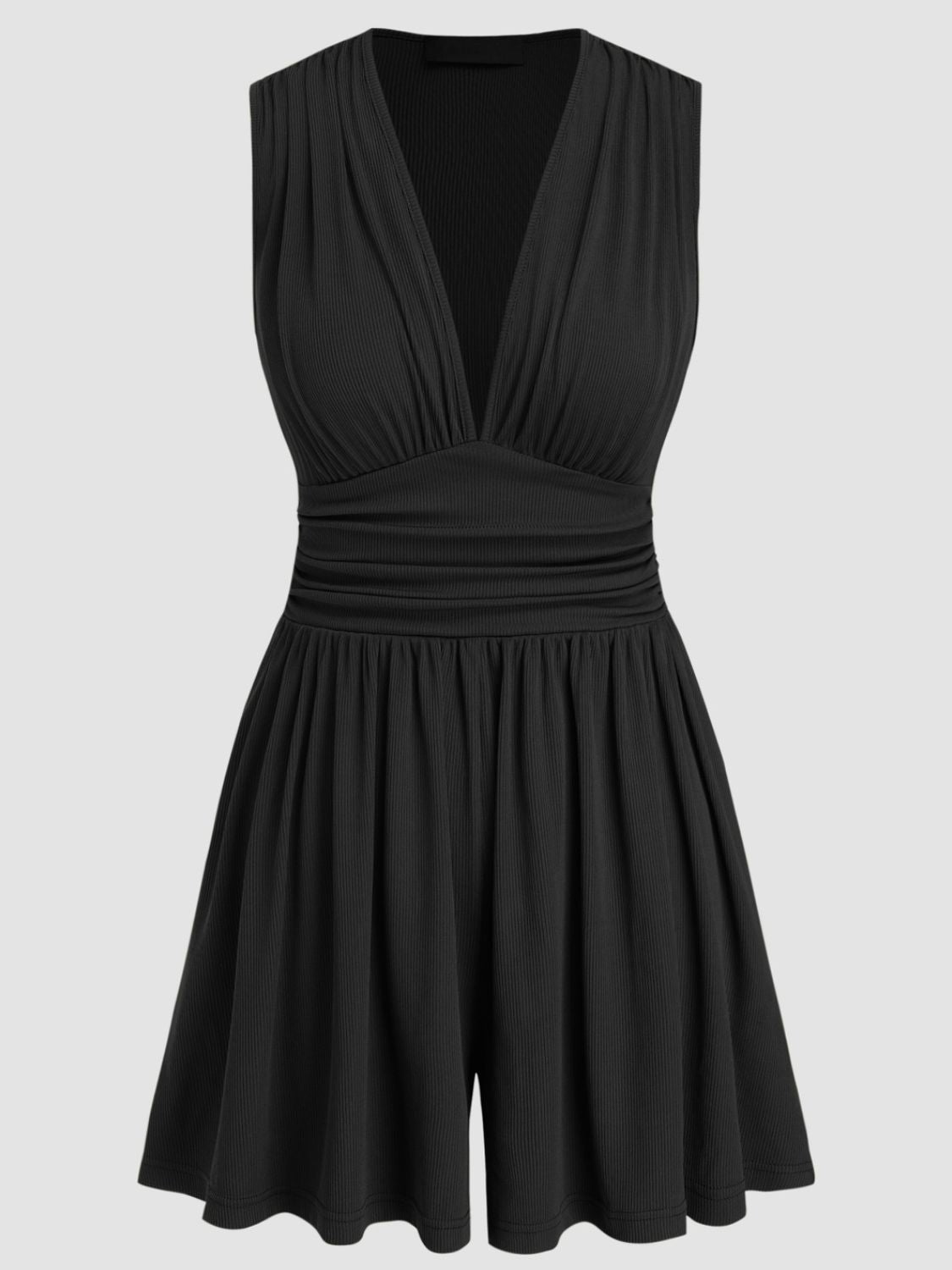 Ruched Plunge Sleeveless Romper  Trendsi   