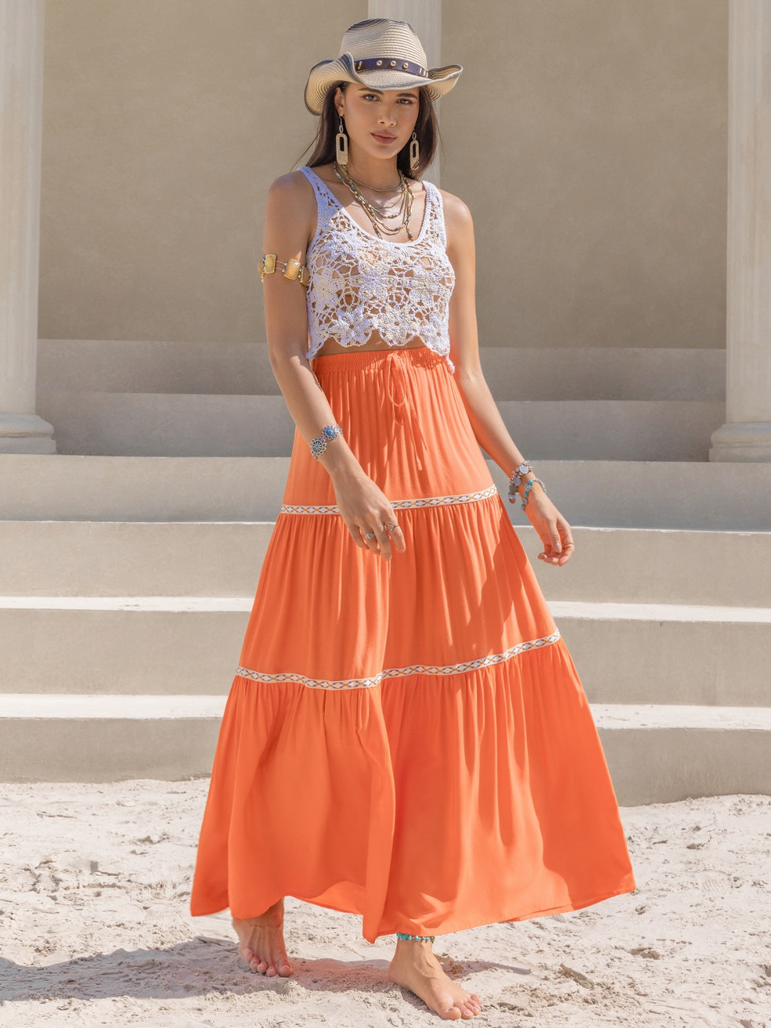 High Waist Maxi Tiered Skirt  Trendsi   