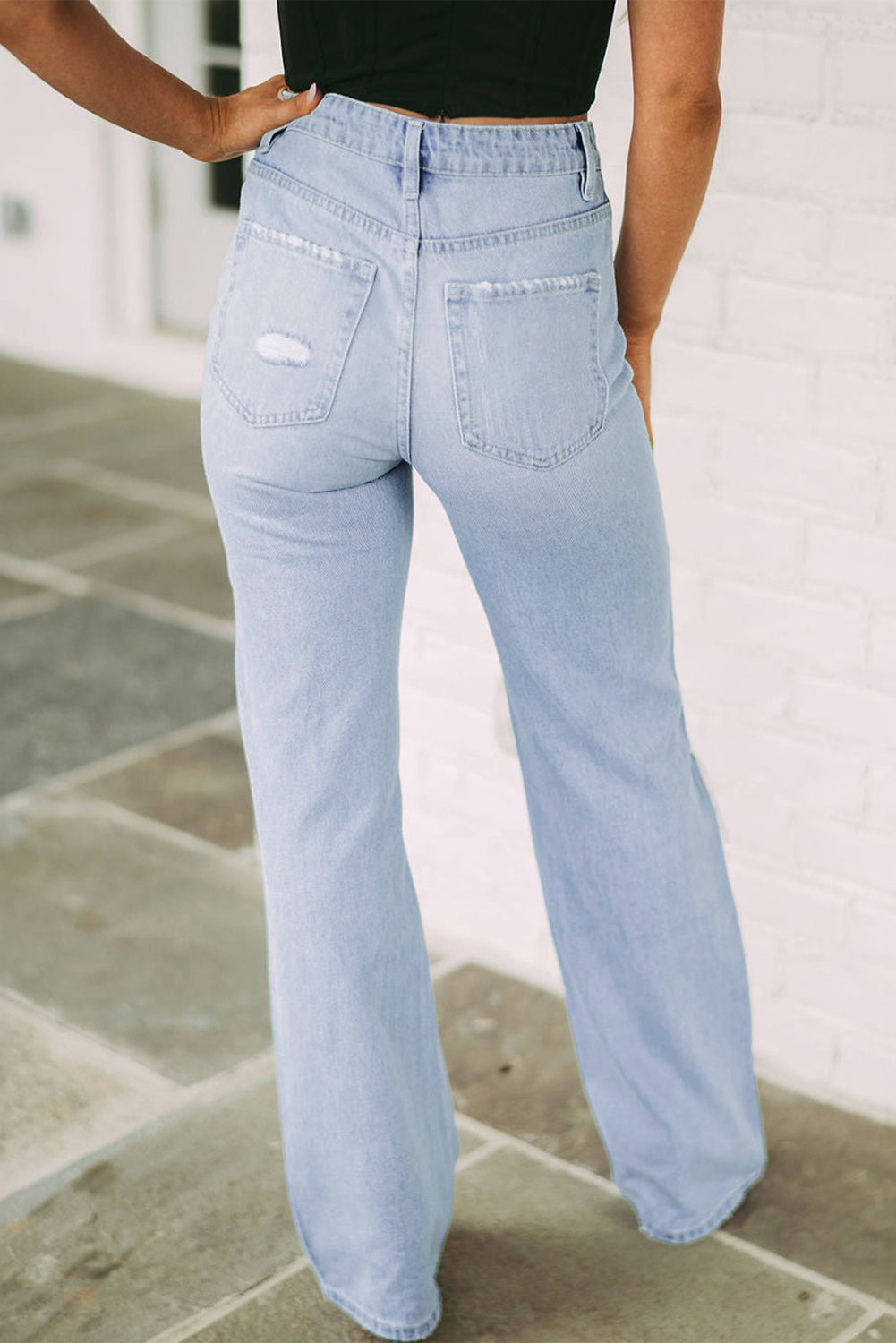 Distressed High Waist Jeans  Trendsi   