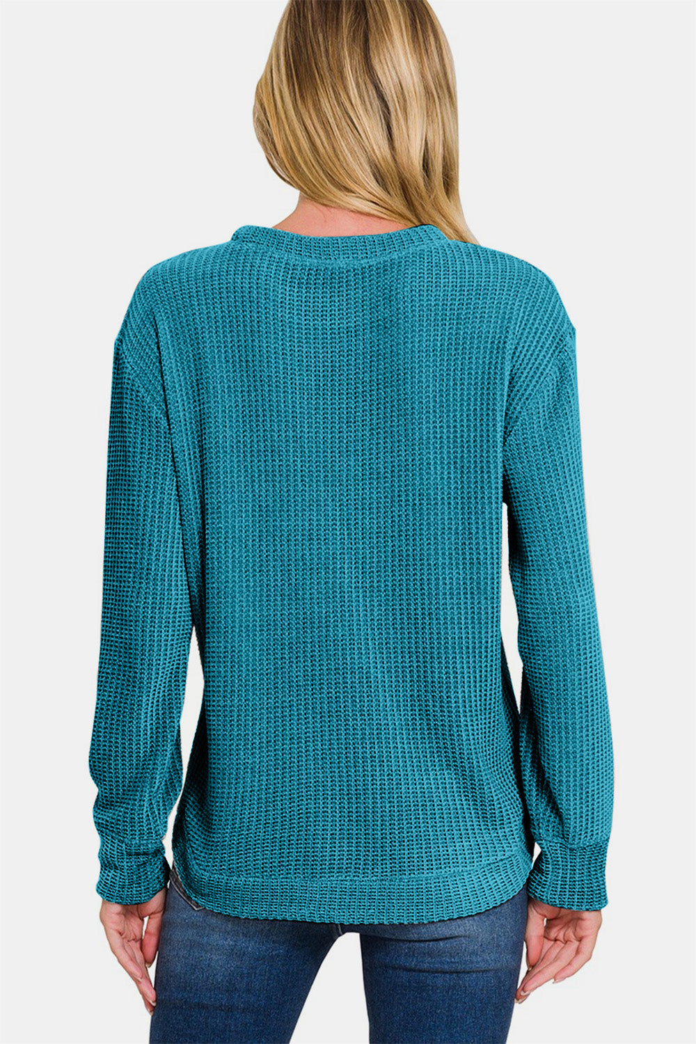 Zenana Chenille Waffle Round Neck Sweater  Trendsi   