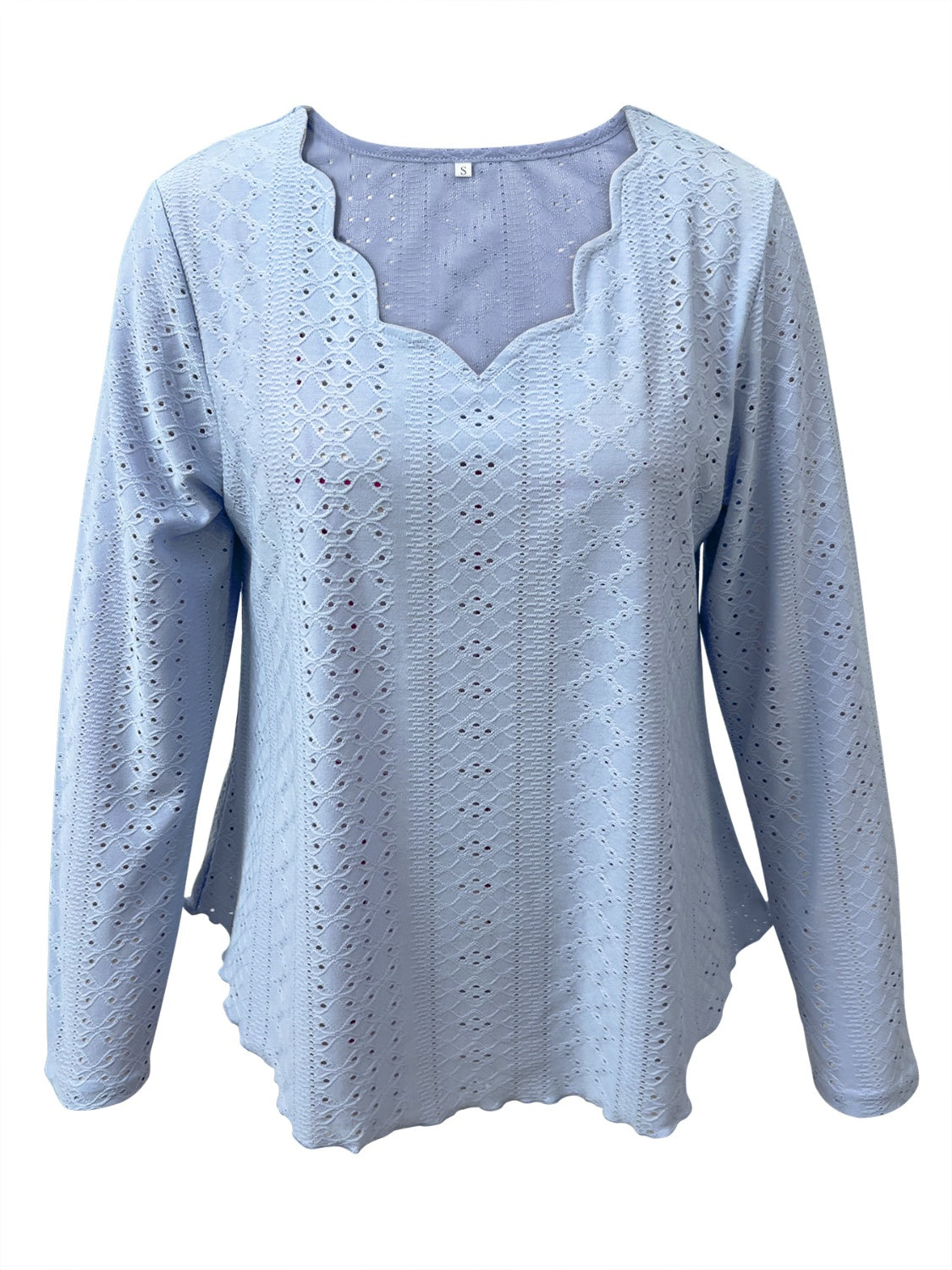 Eyelet Long Sleeve Blouse  Trendsi   