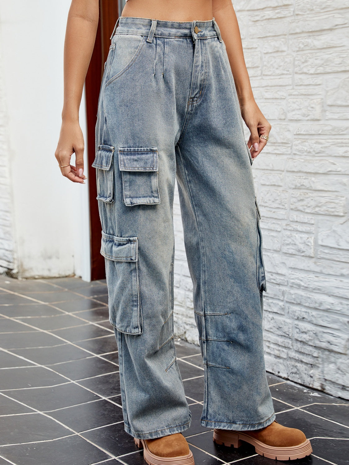 Washed Jeans with Pockets  Trendsi   