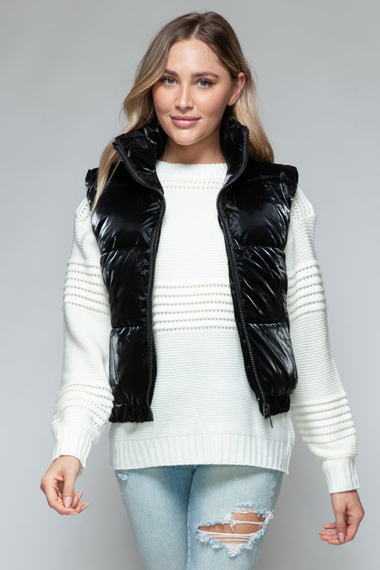 Snobbish Fine Fur Lining Quilted Vest  Trendsi Black S 