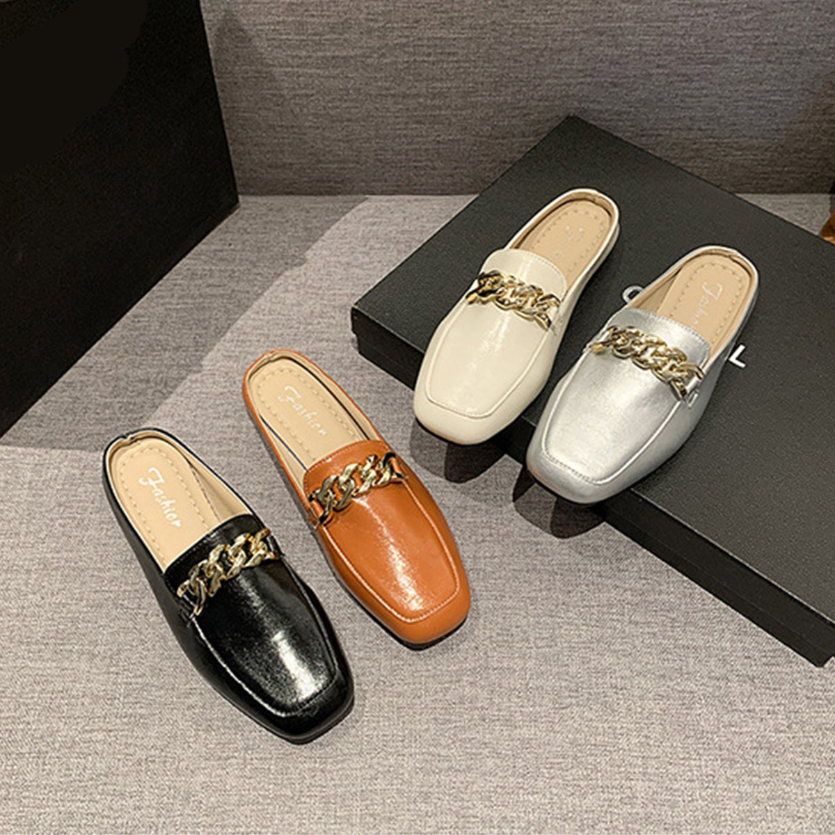 PU Leather Square Toe Flat Loafers  Trendsi   