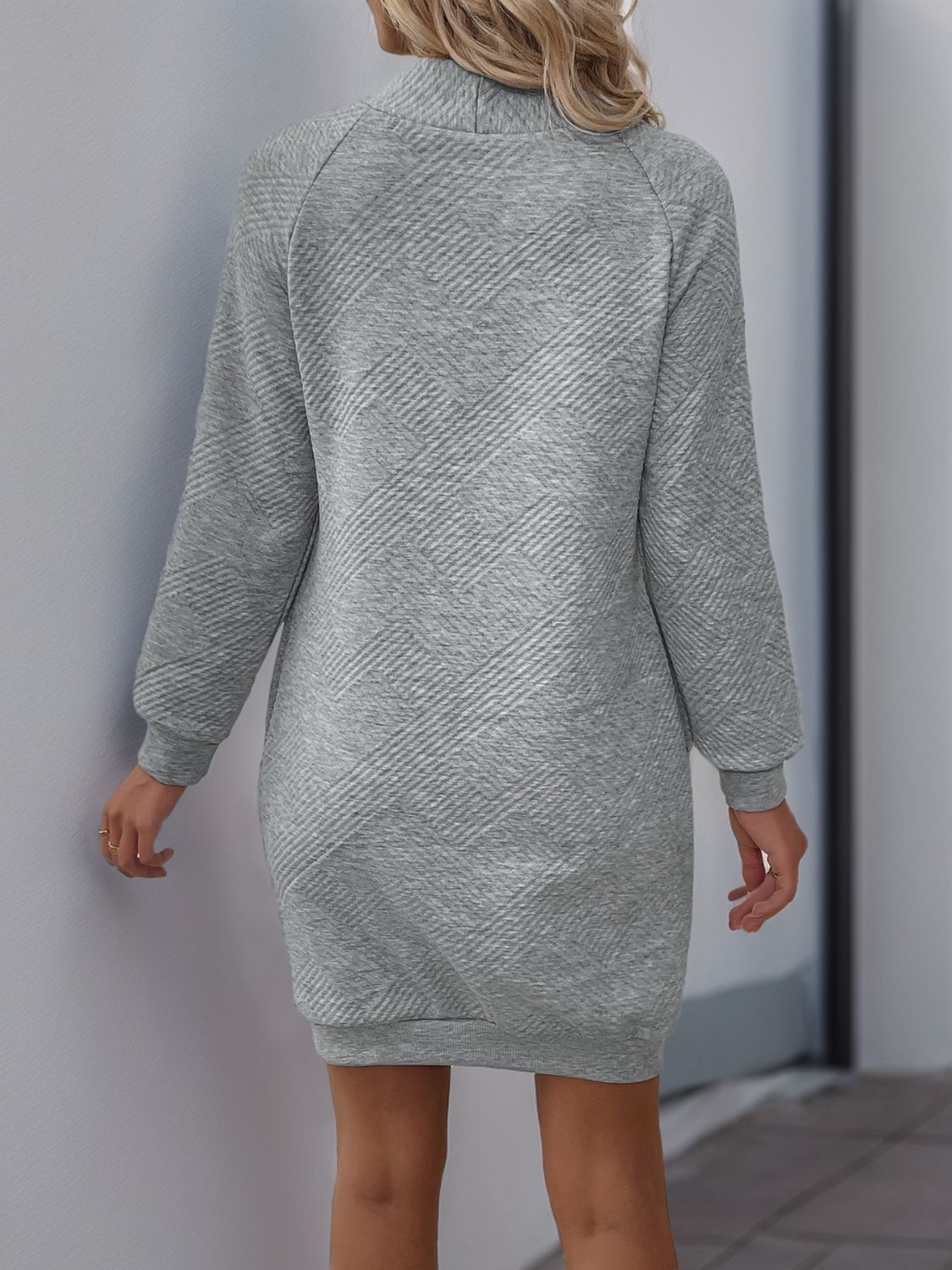 Perfee Texture Mock Neck Long Sleeve Mini Dress  Trendsi   