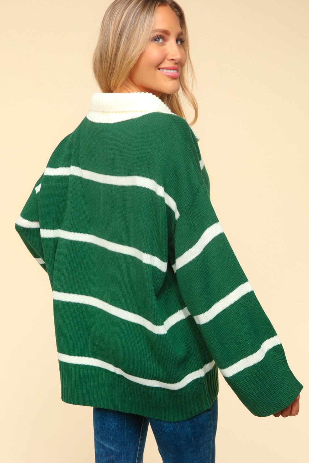 Haptics Collared Neck Striped Contrast Sweater  Trendsi   