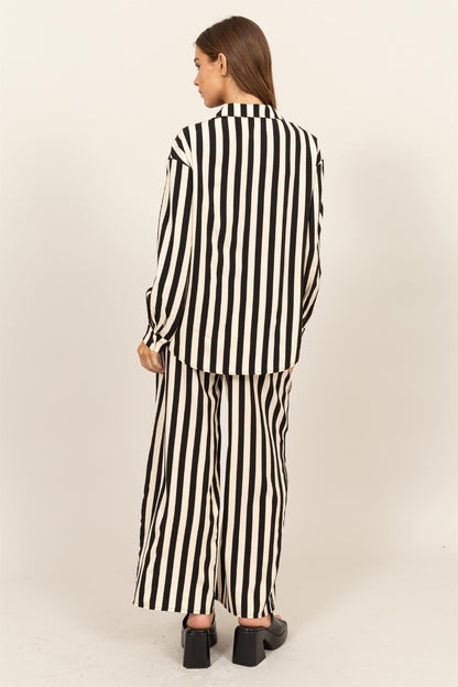 HYFVE Striped Button Up Shirt and Pants Set  Trendsi   