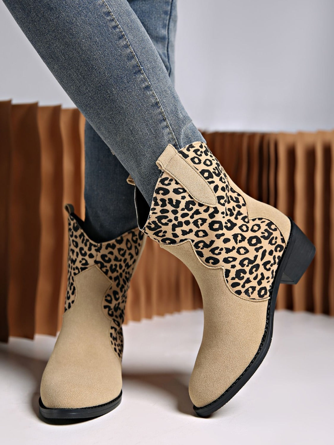 Leopard Suede Block Heel Boots  Trendsi Khaki 35(US4) 