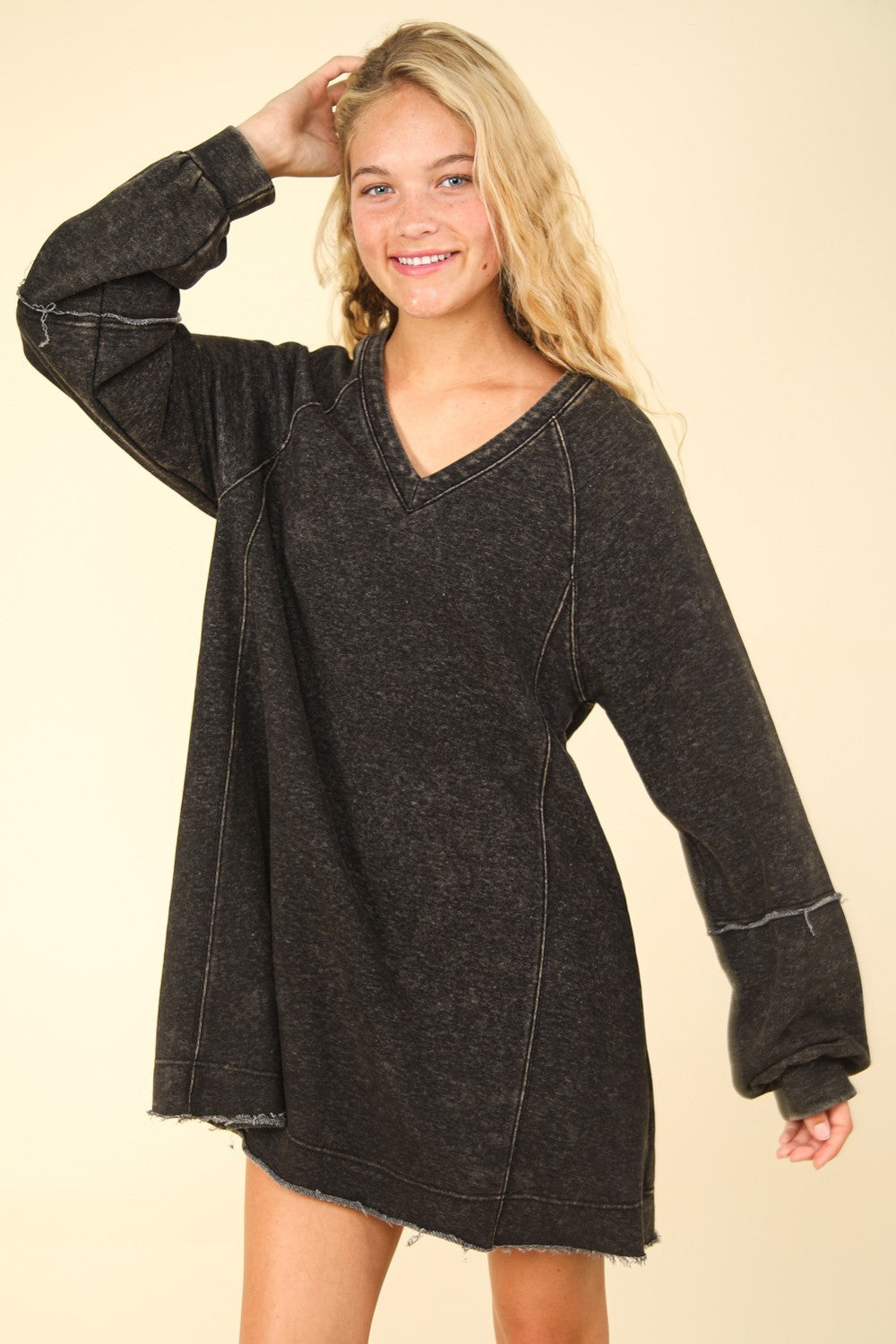 VERY J Mineral Washed Oversized A-Line Mini Dress Luxe Trendsi   