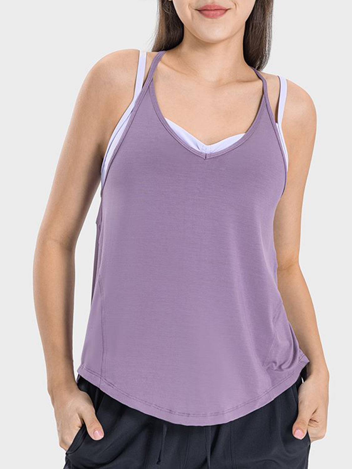 Millennia Slit Spaghetti Strap Scoop Neck Active Cami  Trendsi Lilac 4 