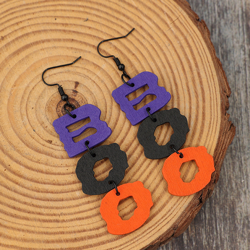 BOO Hollow Letter Wooded Earrings  Trendsi   