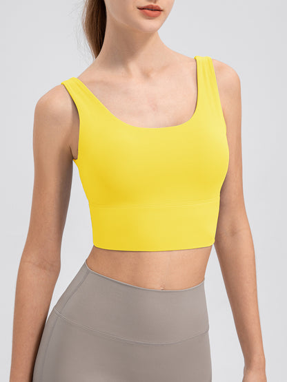 Scoop Neck Wide Strap Active Tank  Trendsi Yellow S 