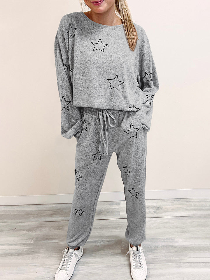 Star Print Long Sleeve Top and Pants Lounge Set  Trendsi   