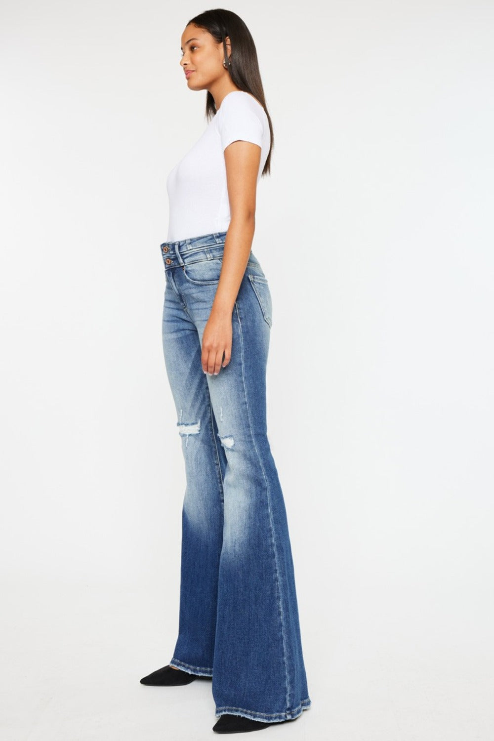 Kancan High Rise Wide Waistband Flare Jeans  Trendsi   