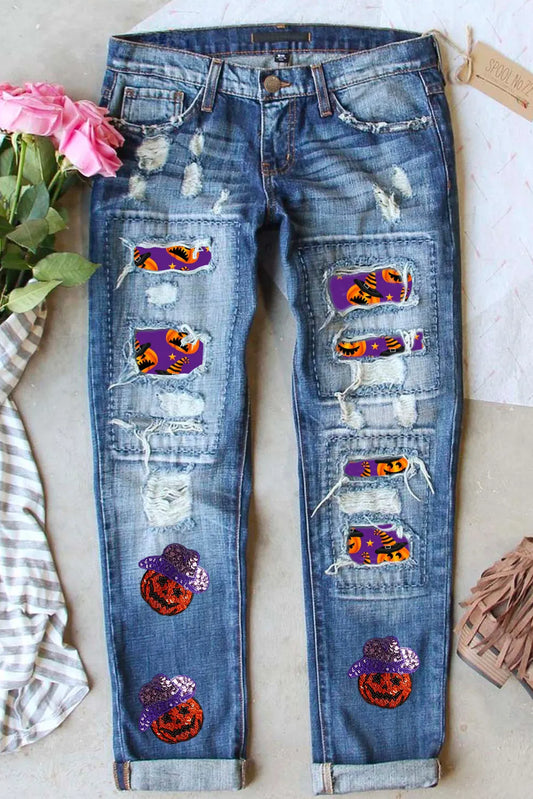 Distressed Sequin Pumpkin Jeans  Trendsi Medium 4 