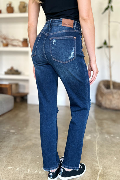 Judy Blue Full Size High Waist Rigid Magic Heavy Destroy Straight Jeans  Trendsi   