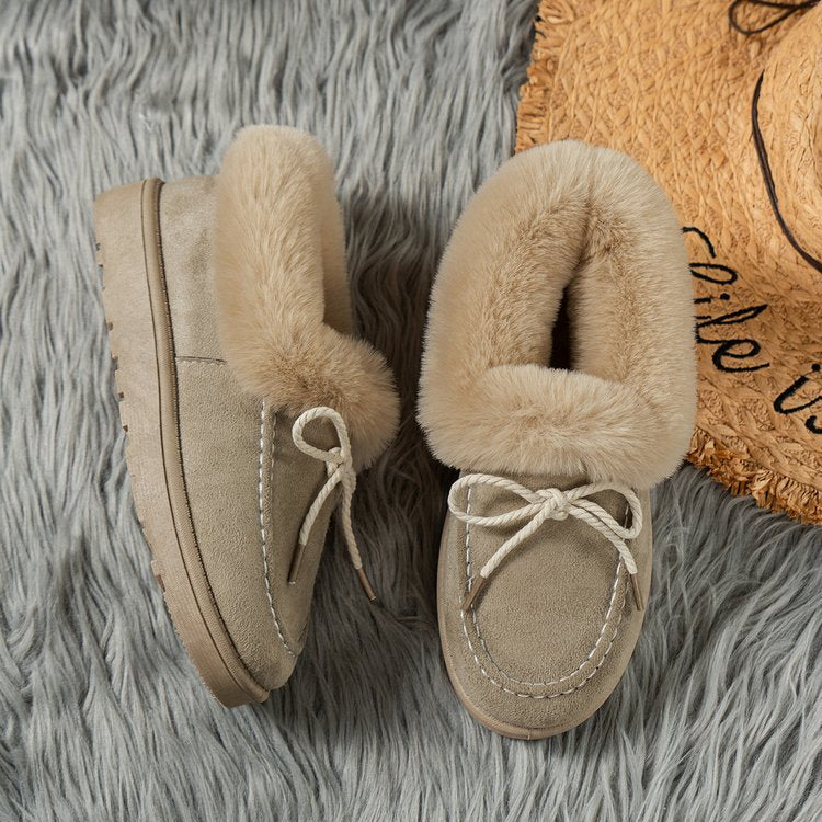 Thermal Fuzzy Tied Round Toe Boots  Trendsi   