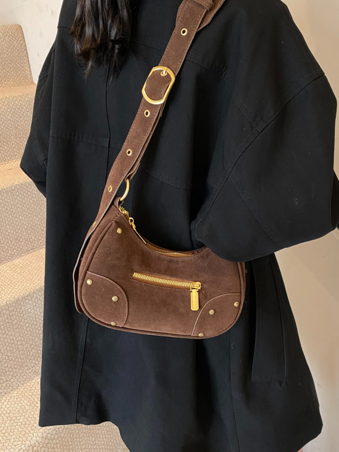 Suede Adjustable Strap Shoulder Bag  Trendsi   