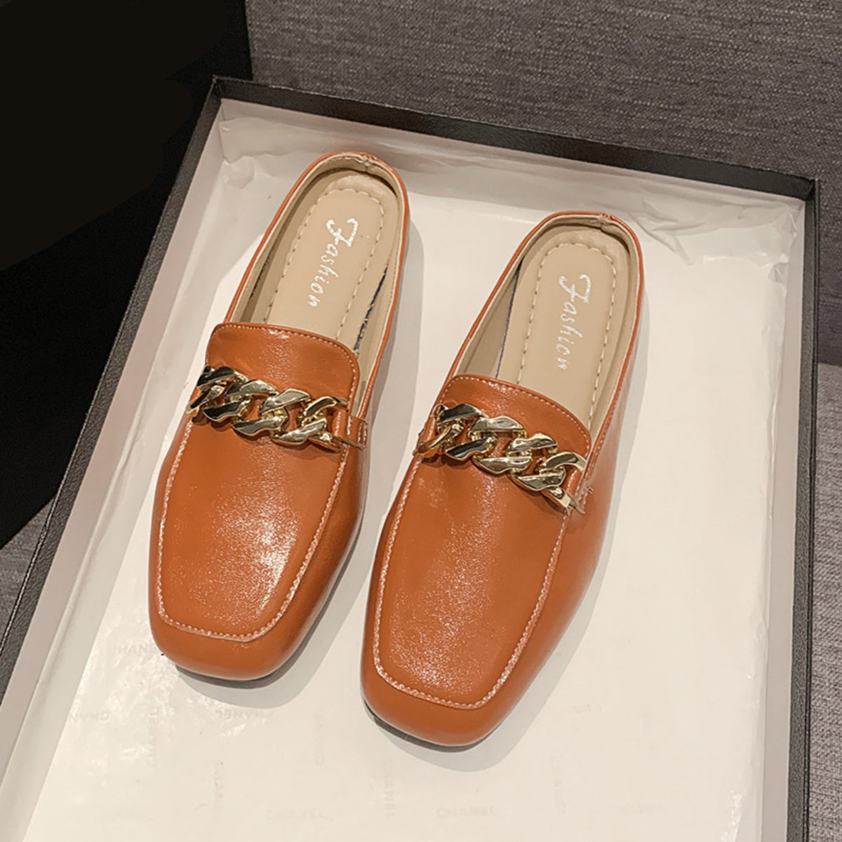 PU Leather Square Toe Flat Loafers  Trendsi Caramel 35(US4) 