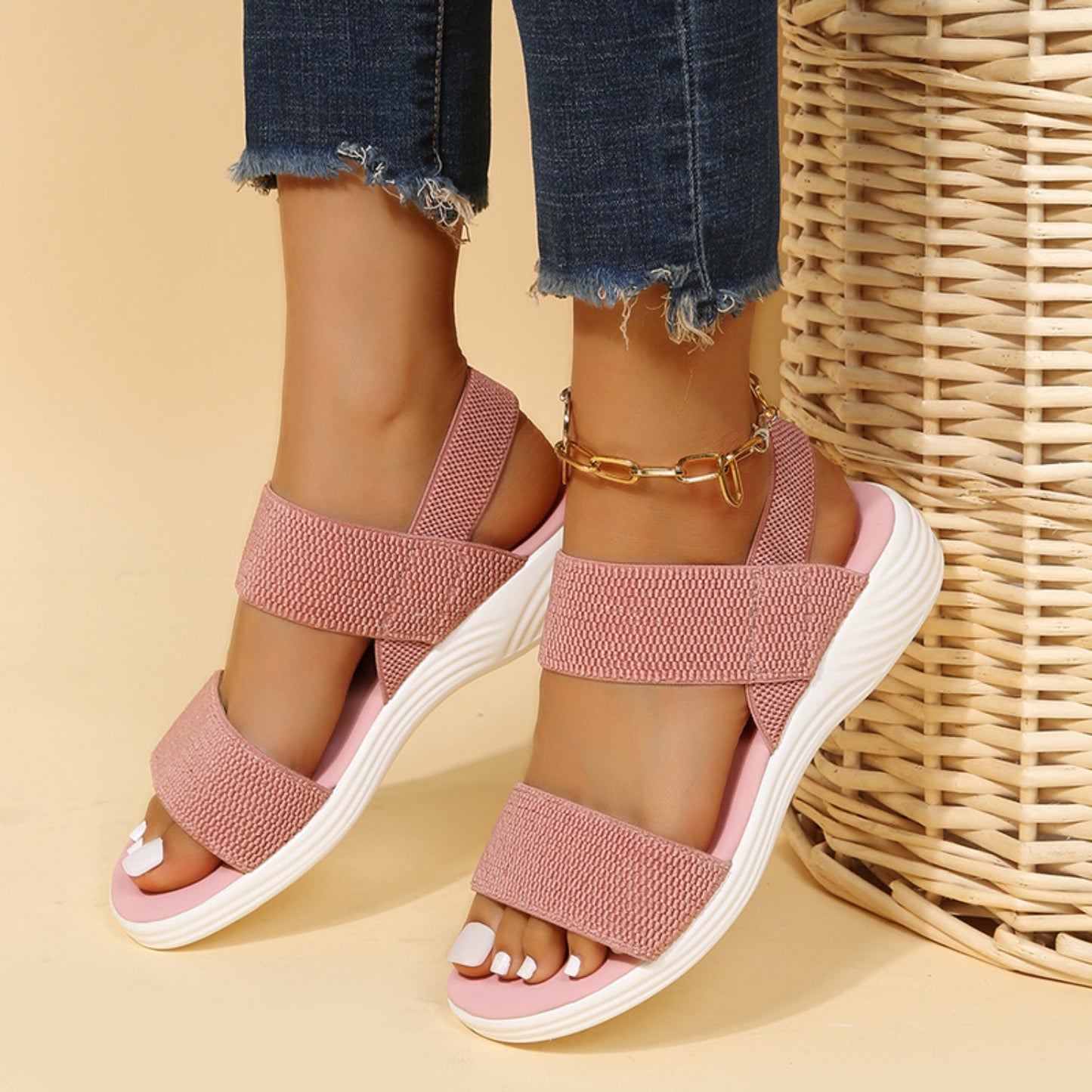 Rubber Open Toe Low Heel Sandals  Trendsi   