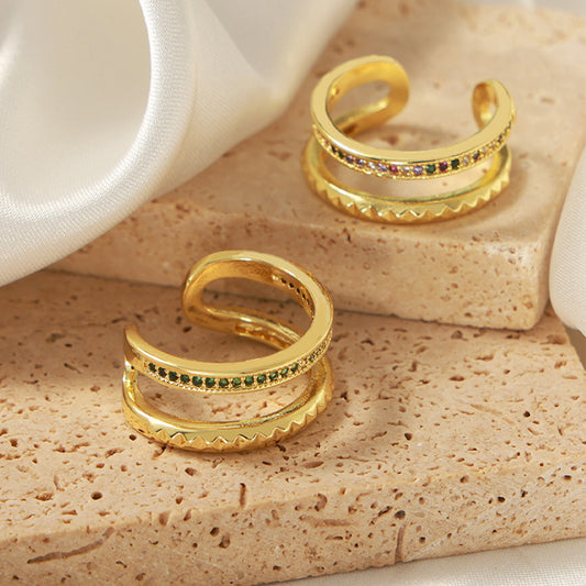 Gold-Plated Czech Diamond Double-Layered Ring Rings Trendsi   