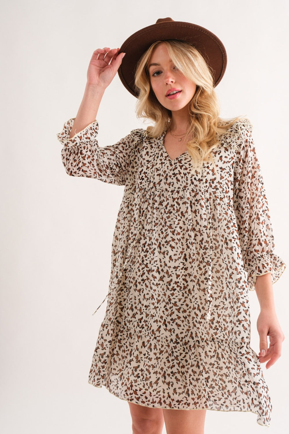 And The Why Leopard Ruffle Hem Woven Mini Dress Dress Trendsi   