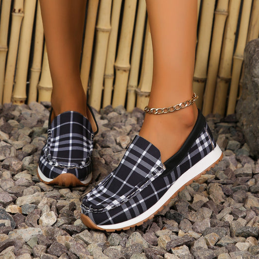 Plaid Round Toe Slip-Ons  Trendsi Black 35(US4) 