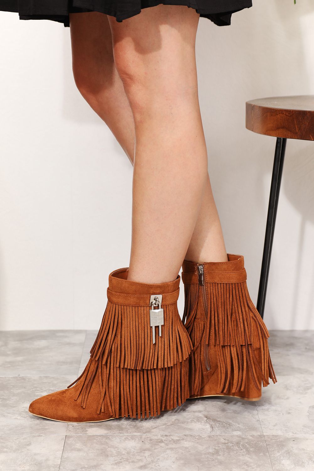 Legend Women's Tassel Wedge Heel Ankle Booties  Trendsi   