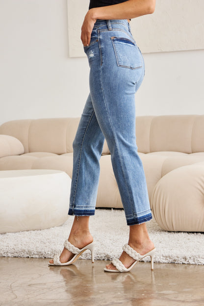 Judy Blue Full Size Release Hem Cropped Bootcut Jeans  Trendsi   