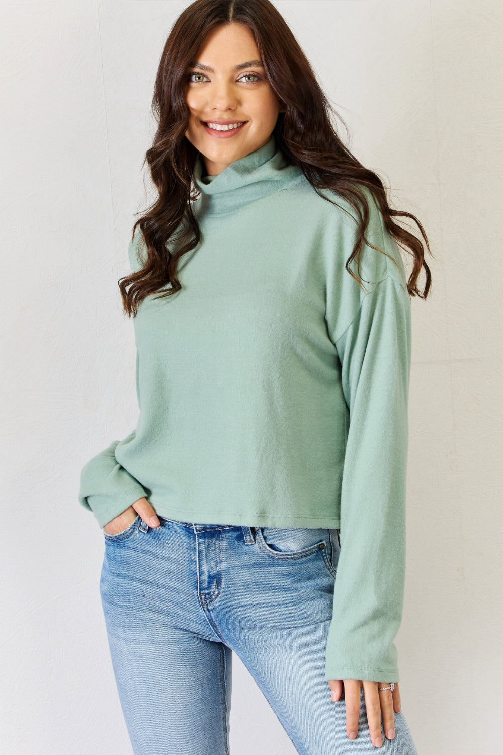 HYFVE Long Sleeve Turtleneck Top Blouse Trendsi Iceberg Green S 