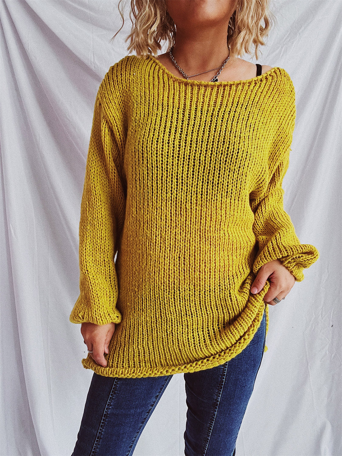 Boat Neck Dropped Shoulder Sweater  Trendsi Mustard One Size 