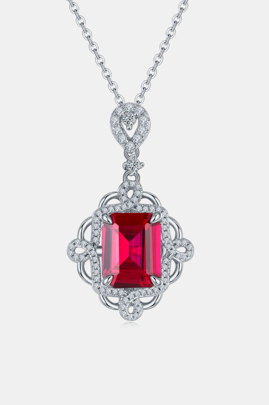 925 Sterling Silver Ruby Pendant Necklace  Trendsi Silver One Size 