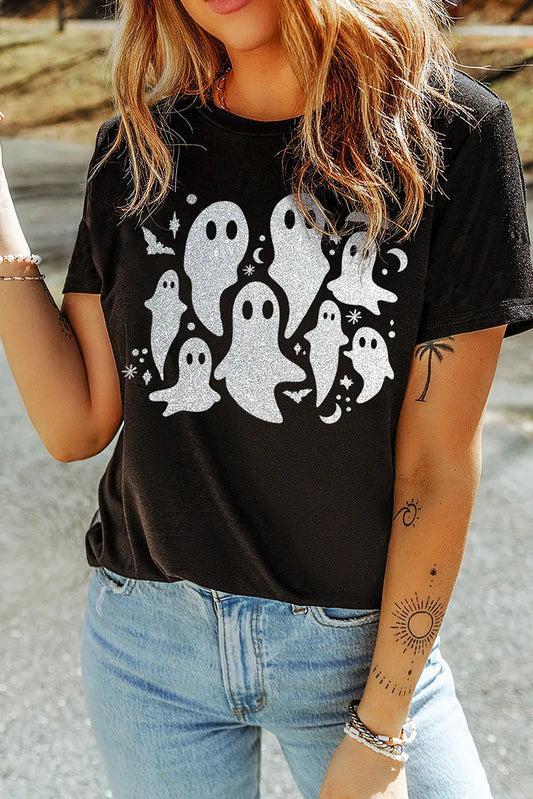 Full Size Ghost Round Neck Short Sleeve T-Shirt  Trendsi Black S 