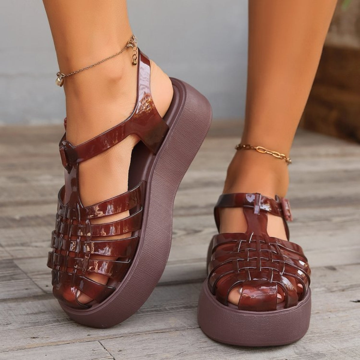 Plastic Woven Platform Sandals  Trendsi Brown 36(US5) 