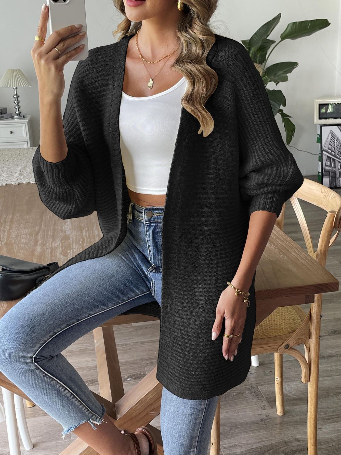 Open Front Long Sleeve Cardigan  Trendsi   